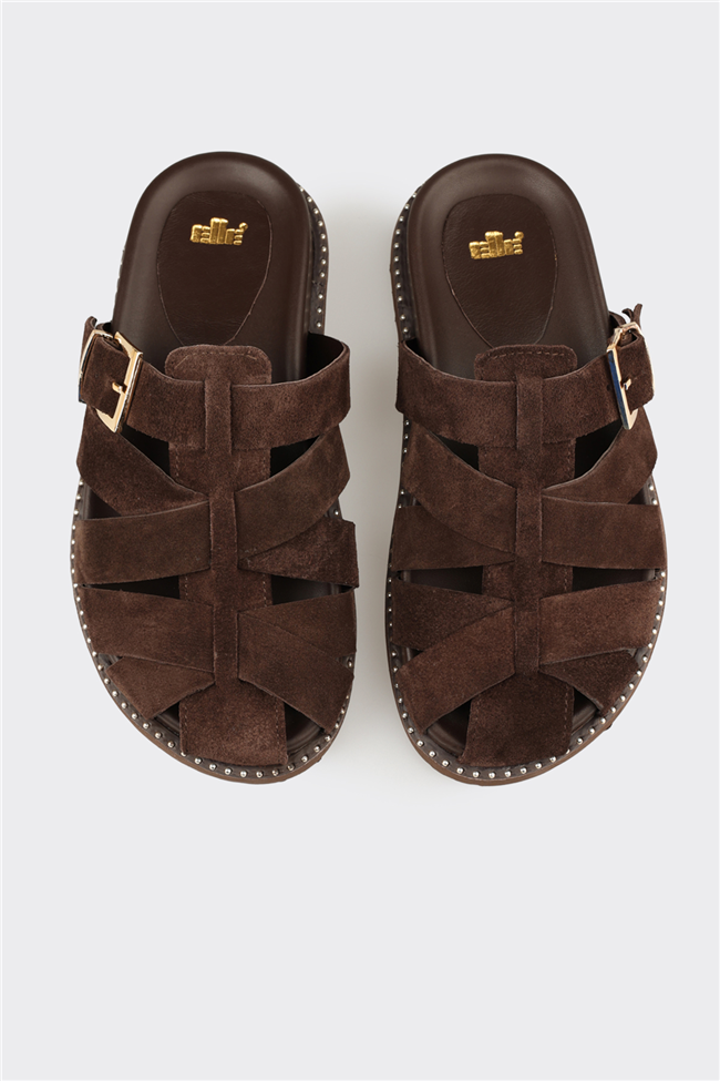 Kahve Deri Kadın Terlik