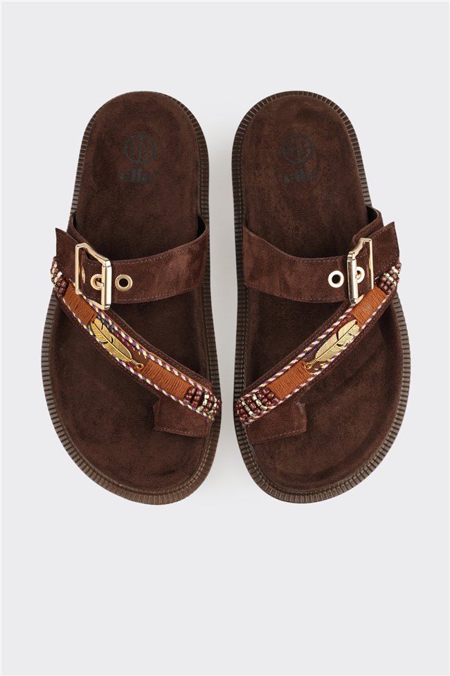 Kahve Deri Kadın Terlik