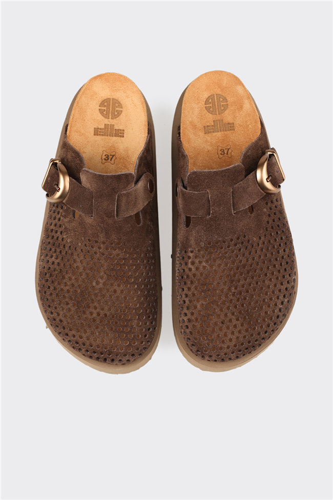 Kahve Deri Kadın Terlik