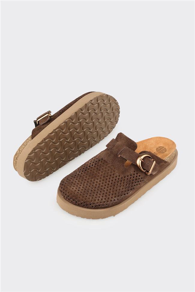 Kahve Deri Kadın Terlik