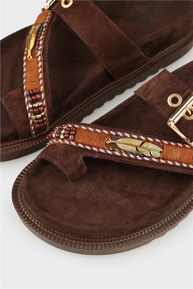 Kahve Deri Kadın Terlik