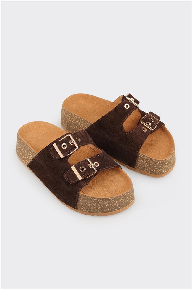 Kahve Deri Kadın Terlik