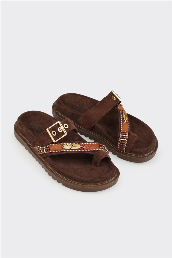 Kahve Deri Kadın Terlik