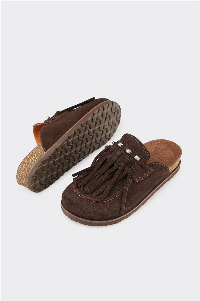 Kahve Deri Kadın Terlik