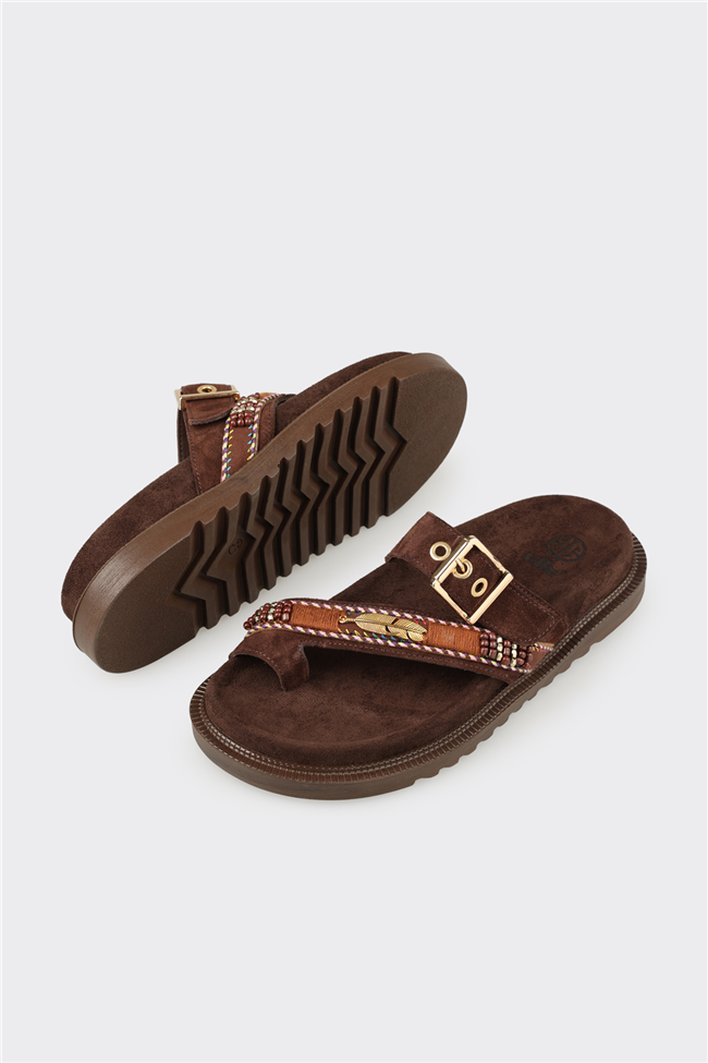 Kahve Deri Kadın Terlik