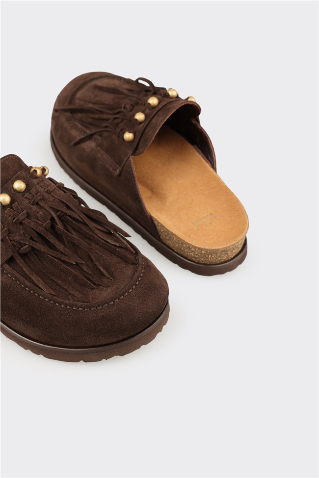 Kahve Deri Kadın Terlik