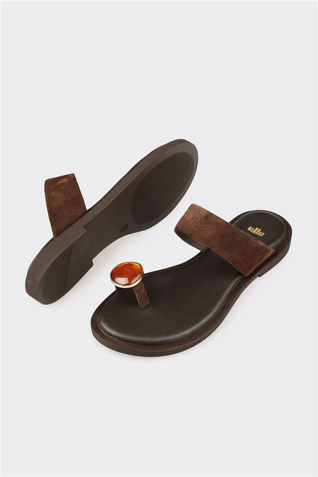 Kahve Deri Kadın Terlik
