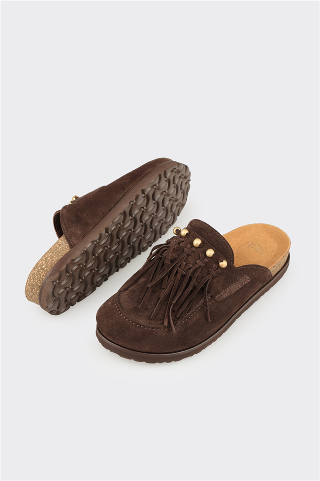 Kahve Deri Kadın Terlik