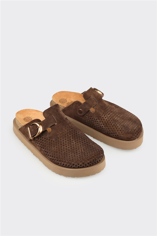 Kahve Deri Kadın Terlik