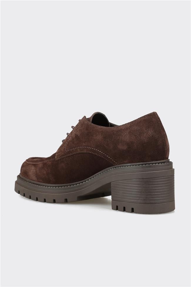 Kahve Deri Kadın Topuklu Ayakkabı