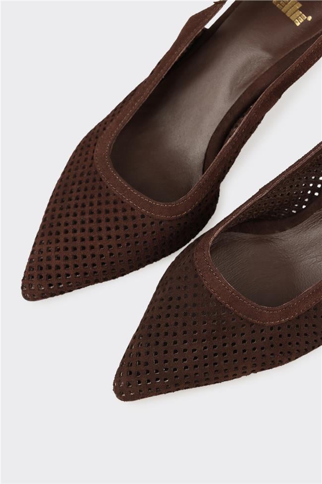 Kahve Deri Kadın Topuklu Ayakkabı