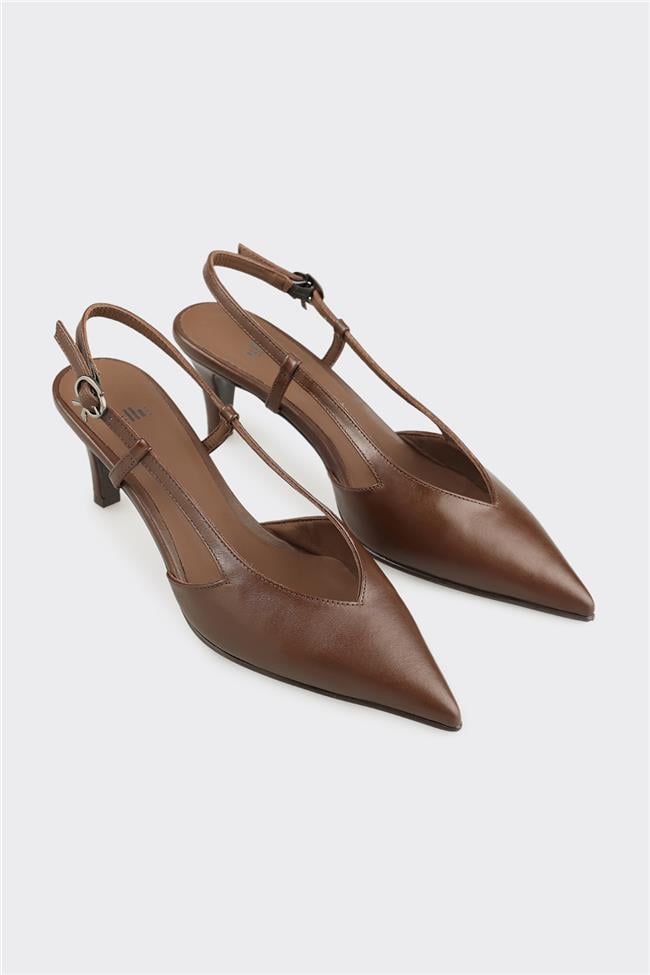 Kahve Deri Kadın Topuklu Ayakkabı