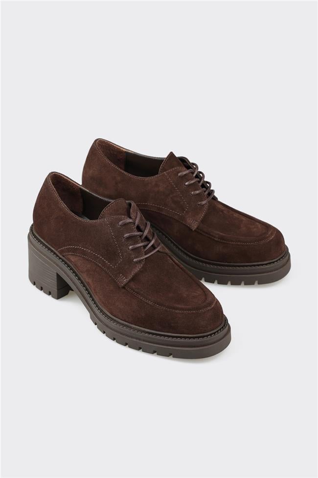 Kahve Deri Kadın Topuklu Ayakkabı