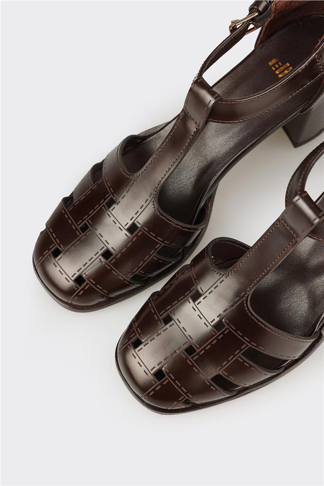 Kahve Deri Kadın Topuklu Ayakkabı