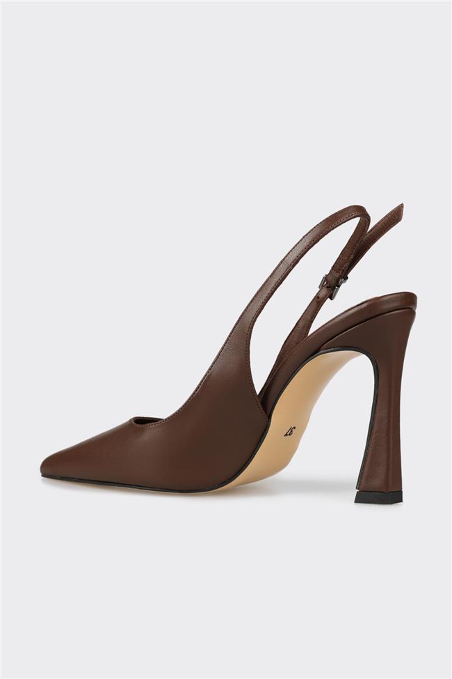Kahve Deri Kadın Topuklu Ayakkabı