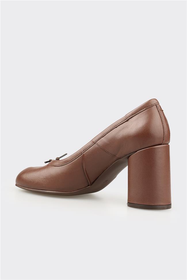 Kahve Deri Kadın Topuklu Ayakkabı