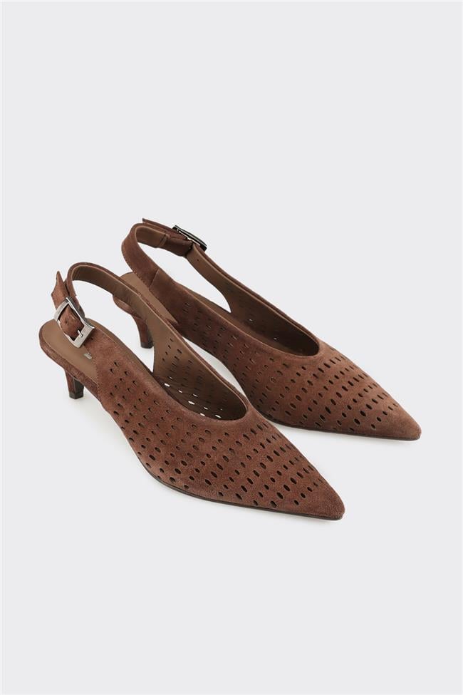 Kahve Deri Kadın Topuklu Ayakkabı