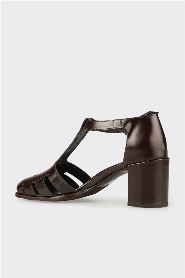 Kahve Deri Kadın Topuklu Ayakkabı