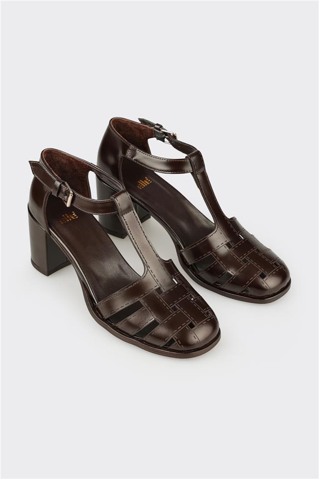 Kahve Deri Kadın Topuklu Ayakkabı