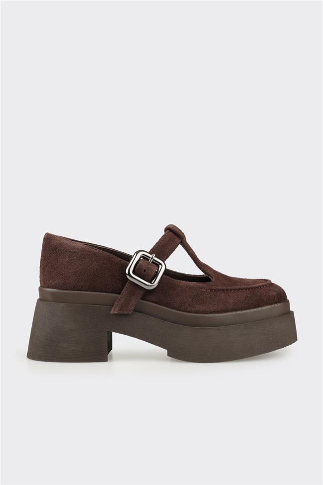 Kahve Deri Kadın Topuklu Ayakkabı