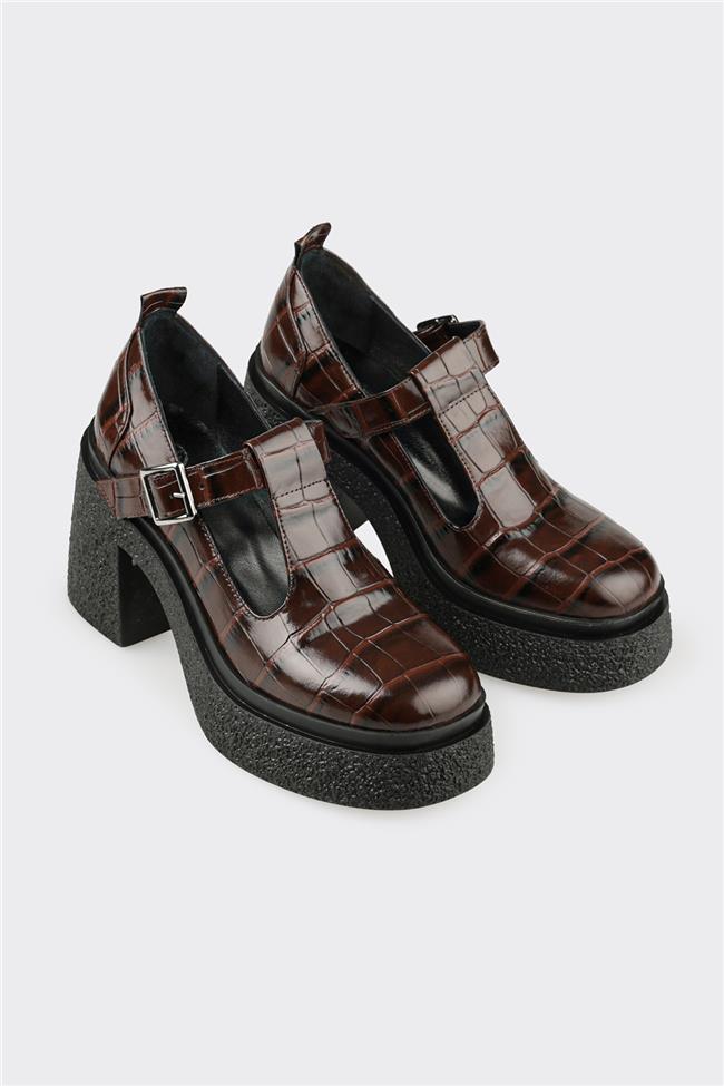 Kahve Deri Kadın Topuklu Ayakkabı