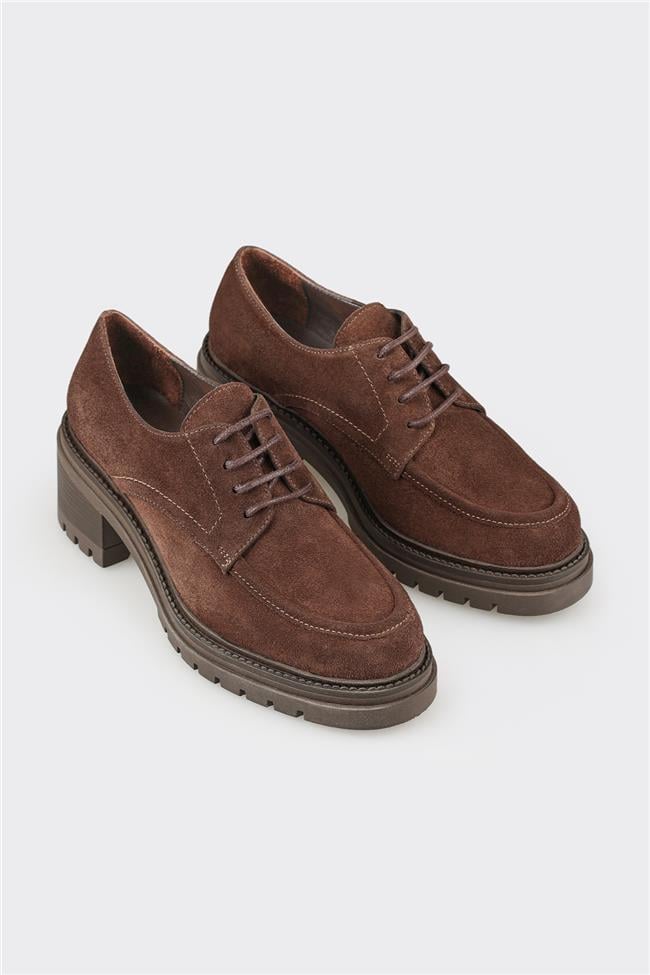 Kahve Deri Kadın Topuklu Ayakkabı