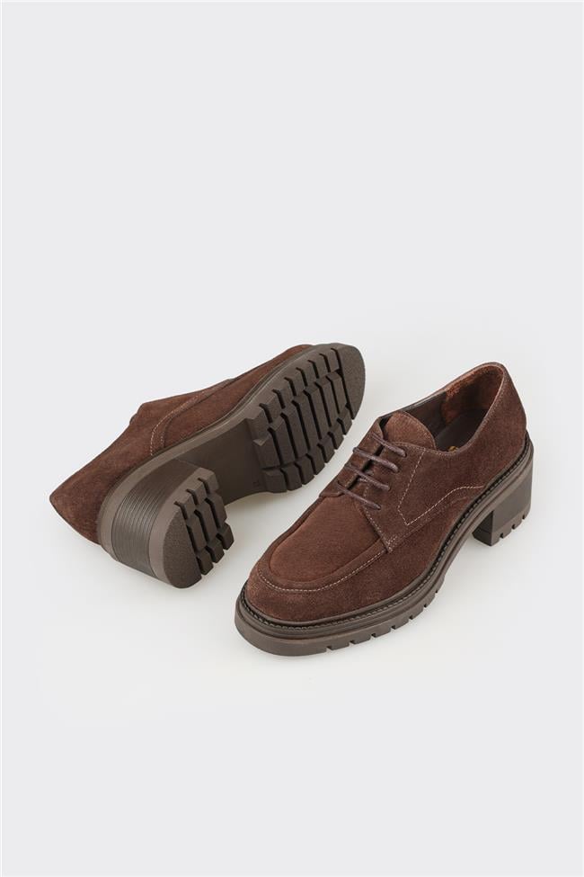 Kahve Deri Kadın Topuklu Ayakkabı