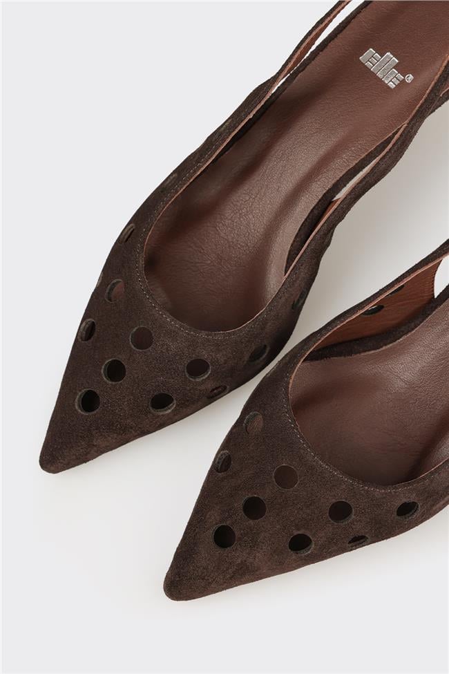 Kahve Deri Kadın Topuklu Ayakkabı