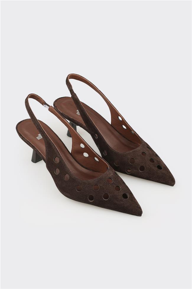 Kahve Deri Kadın Topuklu Ayakkabı