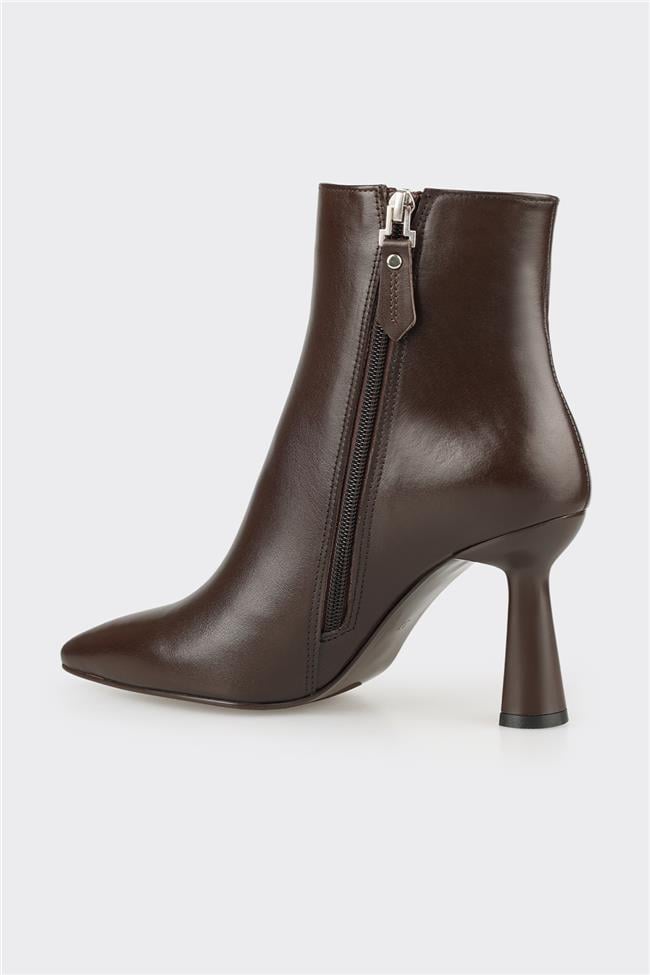 Kahve Deri Kadın Topuklu Bot