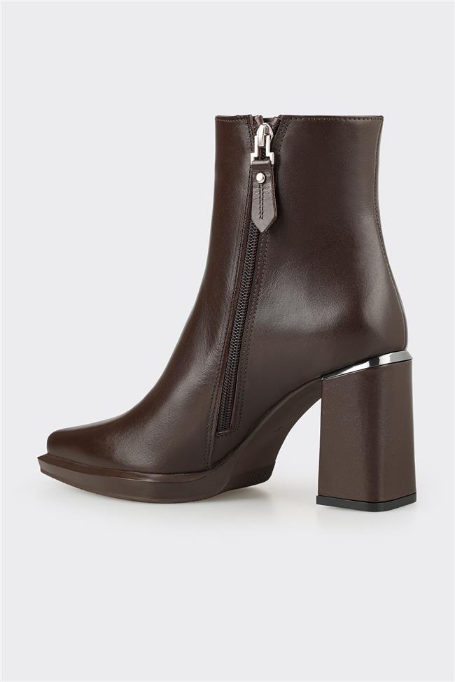 Kahve Deri Kadın Topuklu Bot