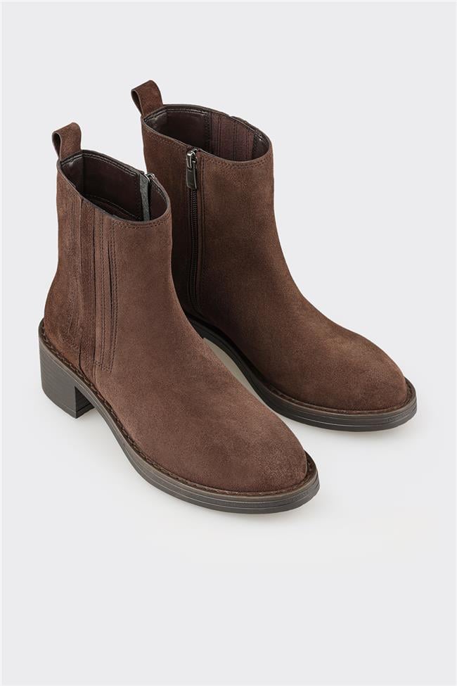 Kahve Deri Kadın Topuklu Bot