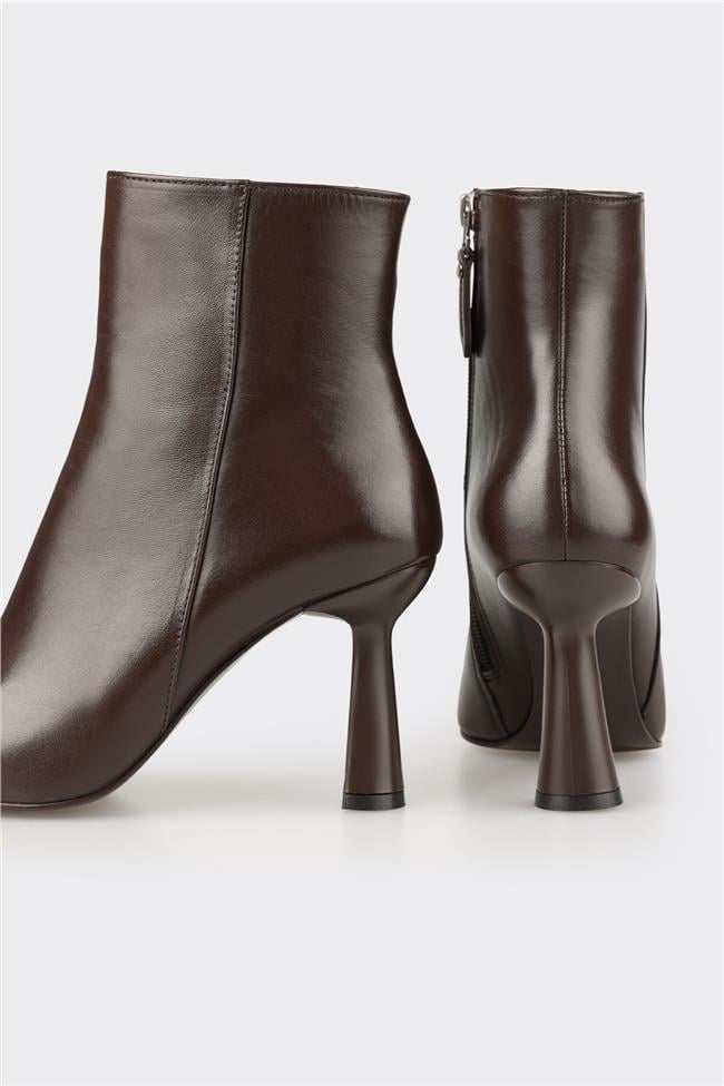 Kahve Deri Kadın Topuklu Bot