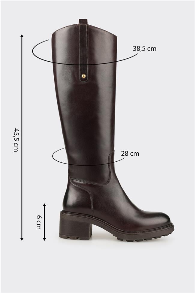 Kahve Deri Kadın Topuklu Çizme