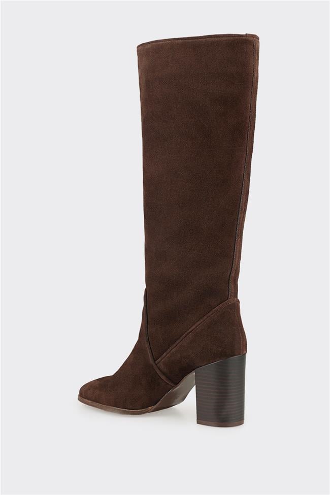 Kahve Deri Kadın Topuklu Çizme
