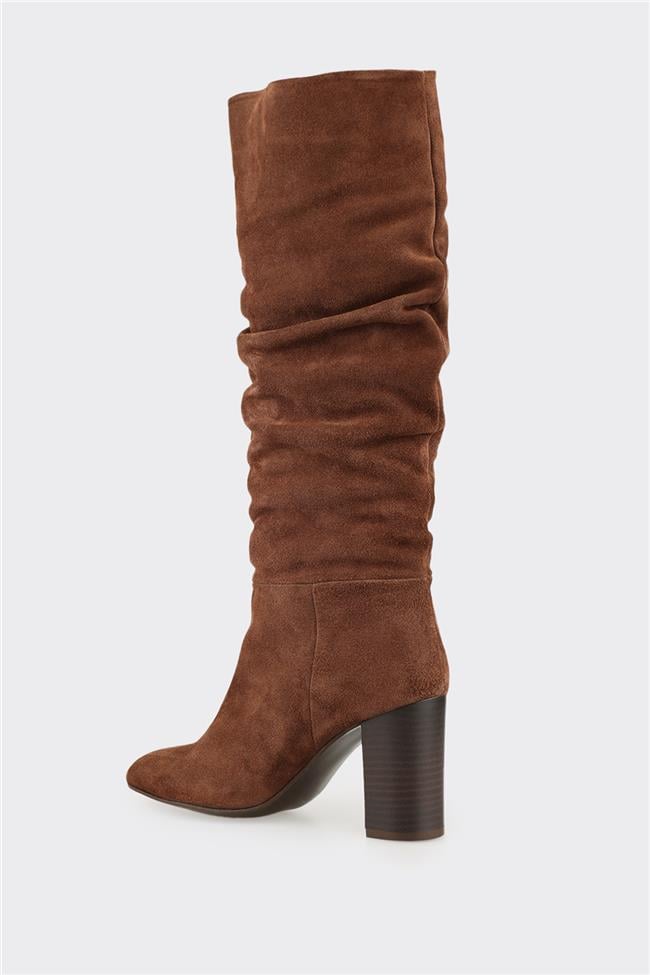 Kahve Deri Kadın Topuklu Çizme