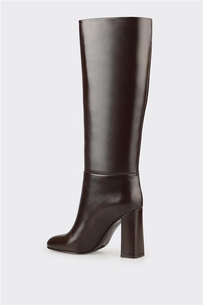 Kahve Deri Kadın Topuklu Çizme