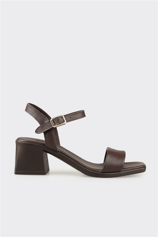 Kahve Deri Kadın Topuklu Sandalet