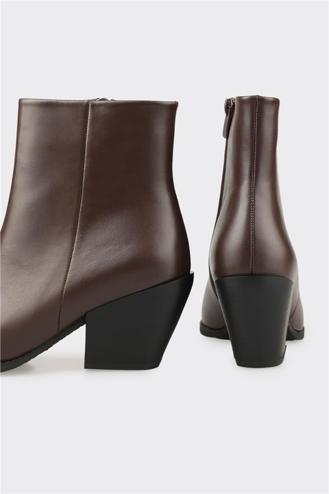 Kahve Deri Kadın Western Bot