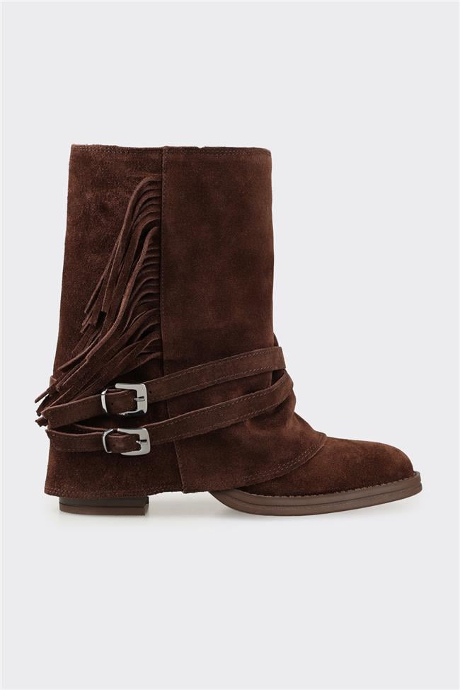 Kahve Deri Kadın Western Bot