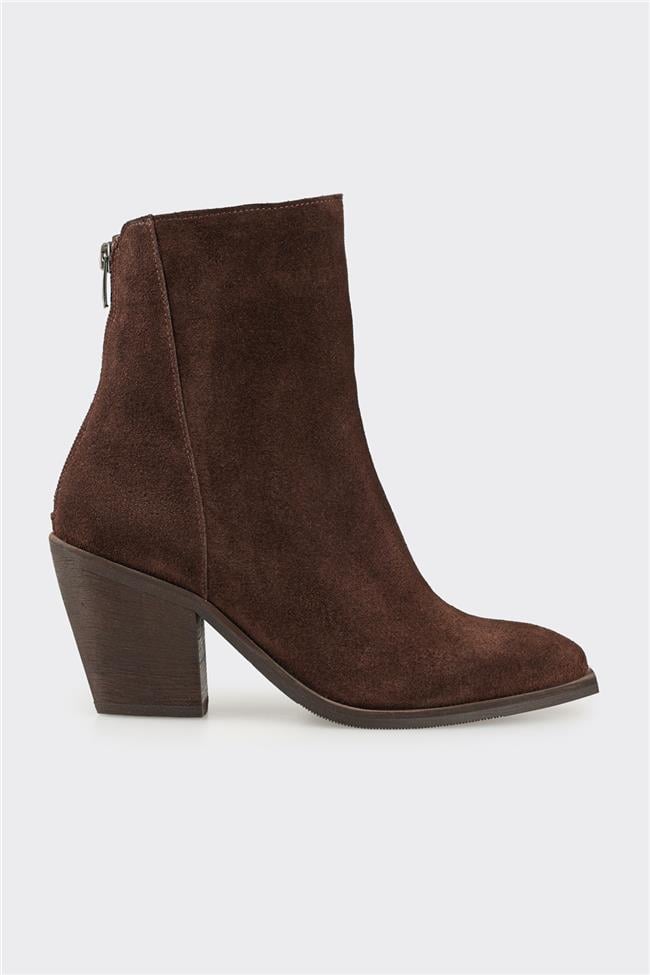 Kahve Deri Kadın Western Bot