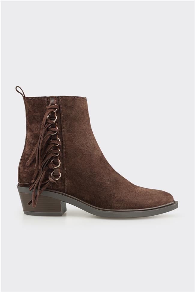 Kahve Deri Kadın Western Bot