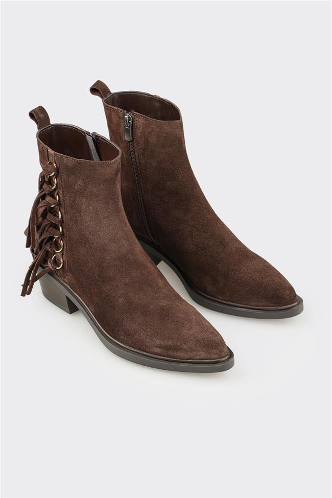 Kahve Deri Kadın Western Bot