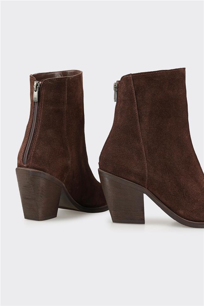 Kahve Deri Kadın Western Bot