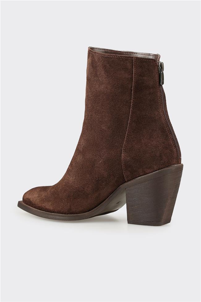 Kahve Deri Kadın Western Bot