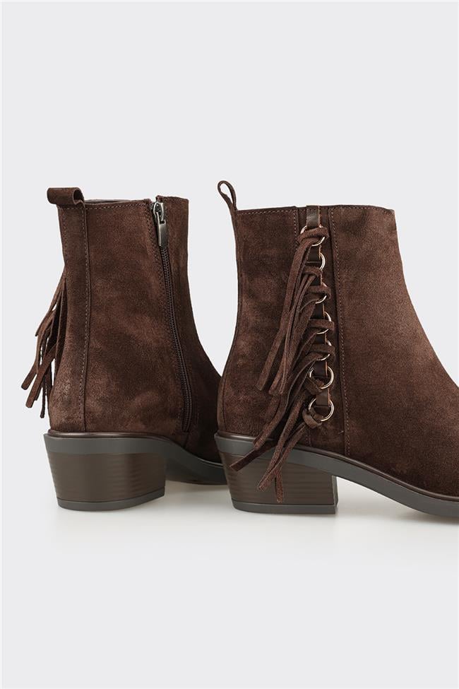 Kahve Deri Kadın Western Bot