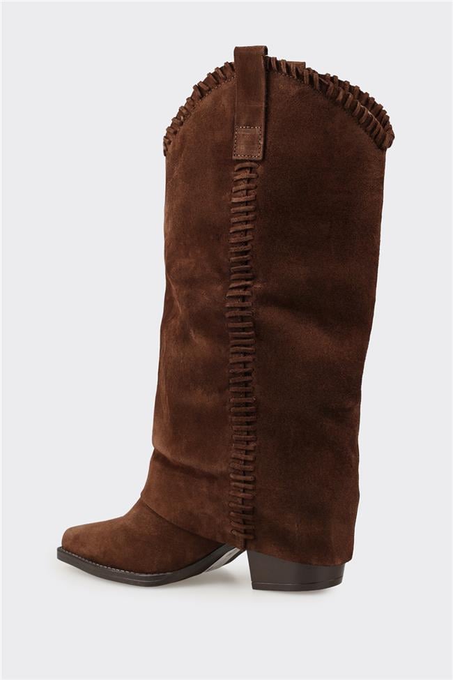 Kahve Deri Kadın Western Çizme