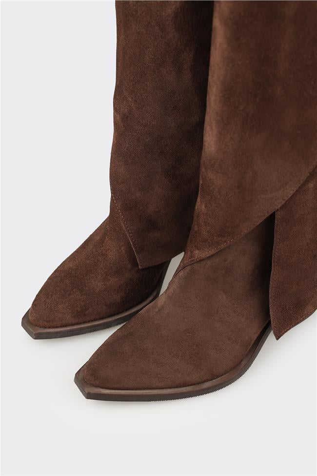 Kahve Deri Kadın Western Çizme