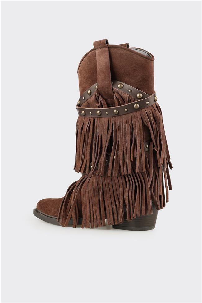 Kahve Deri Kadın Western Çizme