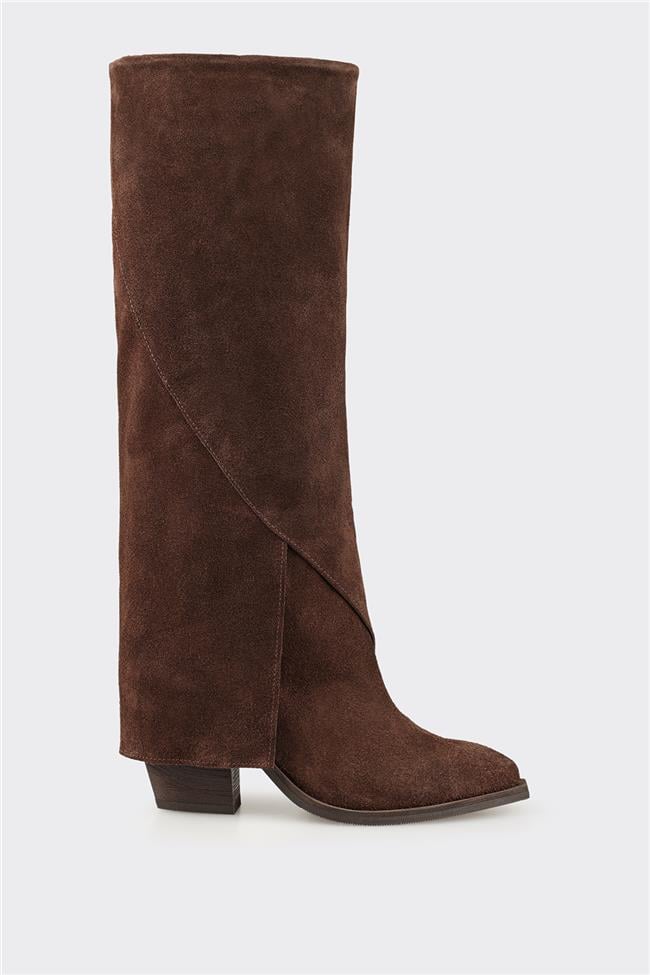 Kahve Deri Kadın Western Çizme